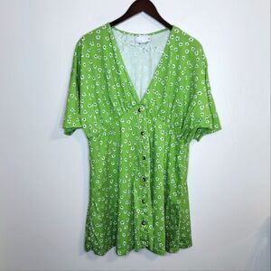 Asos Design Green Floral Mini Dress Size 14